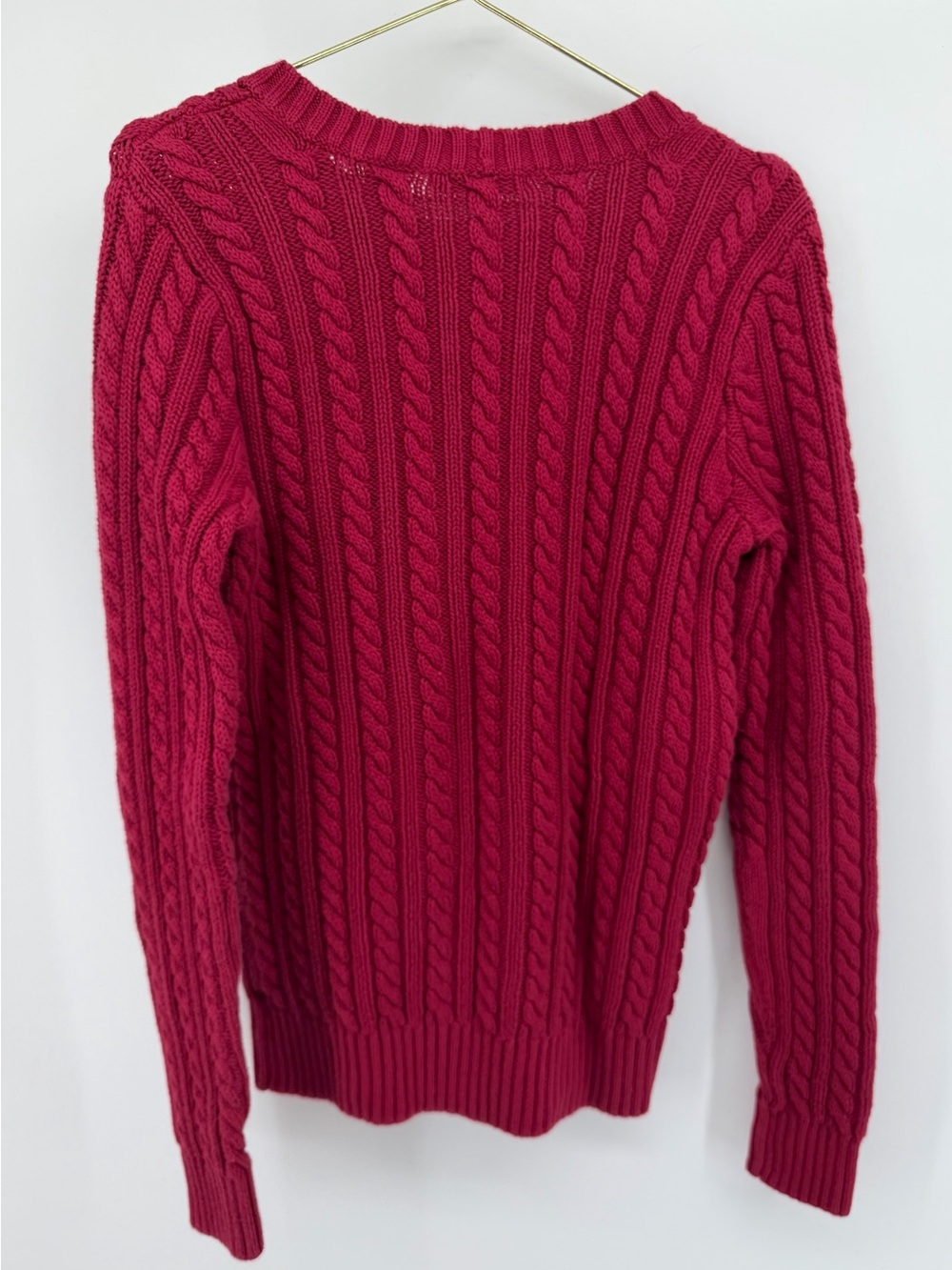 JEANNE PIERRE Cable Knit Crewneck Sweater - Raspberry